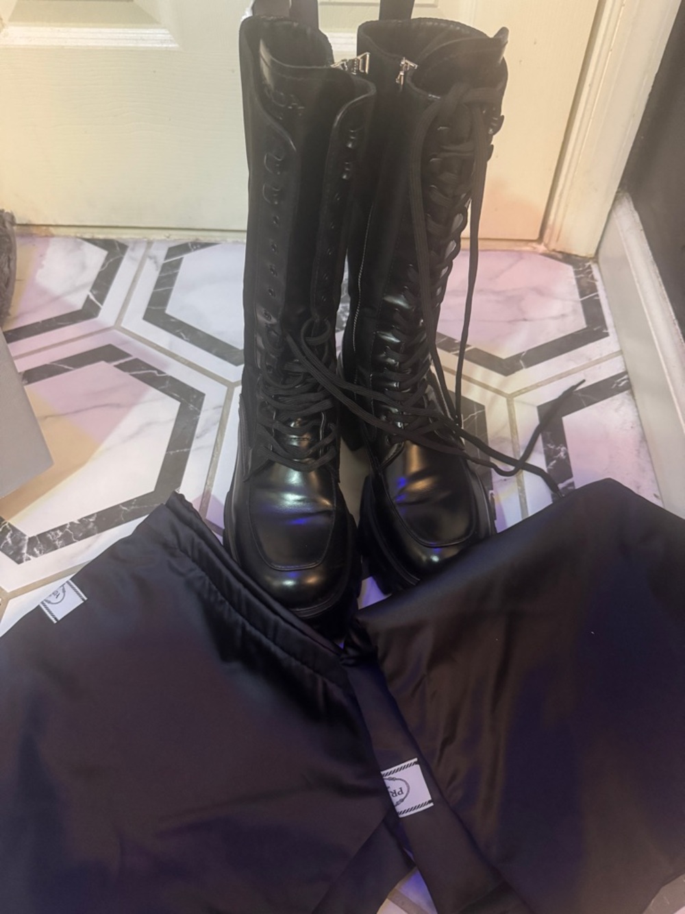 Prada NWT Chunky Black Combat Boots with Side Zipper - Picture 2 of 12